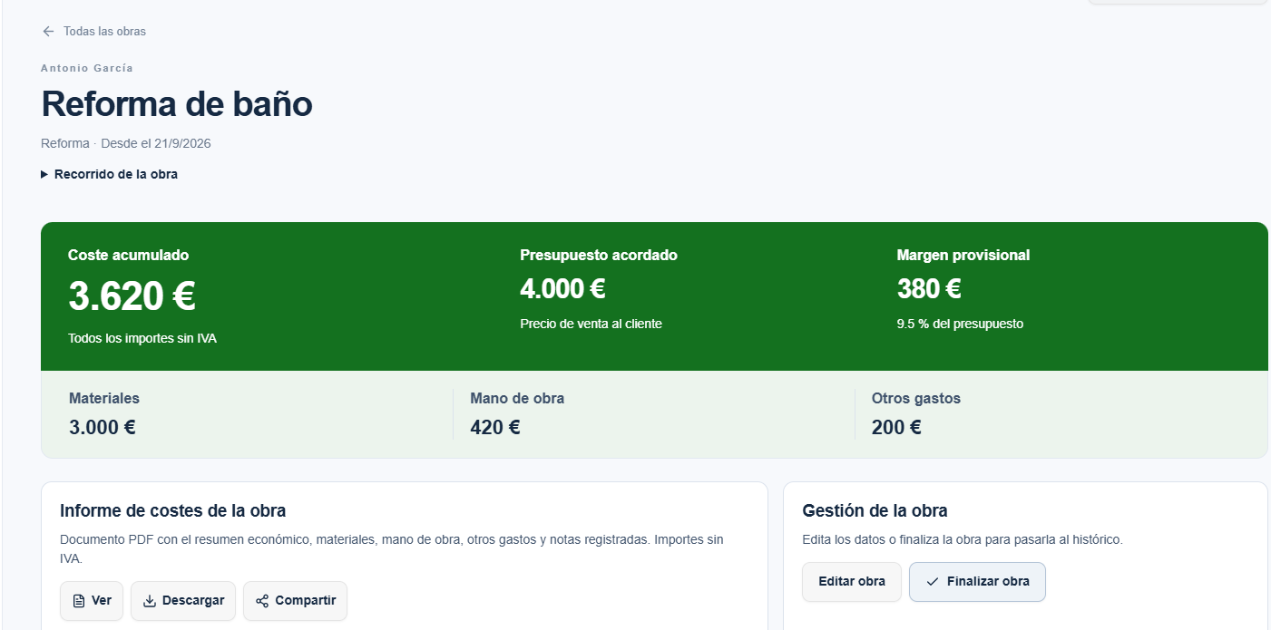 Controla el coste y el resultado de cada trabajo.